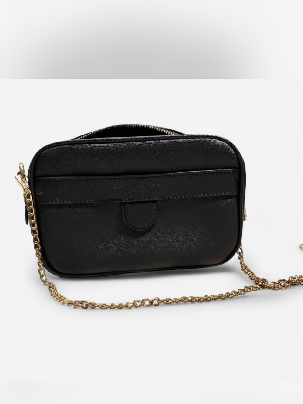 Marc Jacobs Black Saffiano Leather Crossbody with Gold Chain